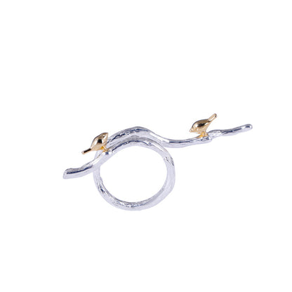 S925 Silver Adjustable Tridimensional Branch Animal Bird Ring