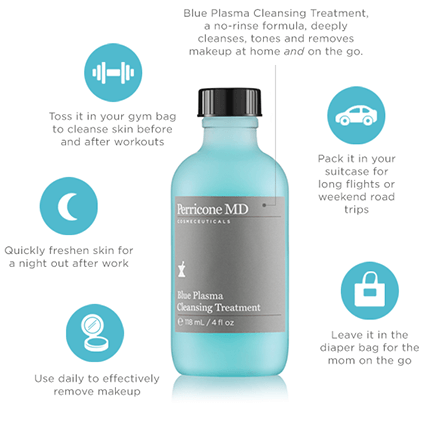 Formulated with multiple key sciences and ideal for all skin types & tones, Perricone MD's "No Rinse" Micellar Cleansing Treatment quickly and effectively cleanses with no rinsing required. No Rinse Micellar Cleansing Treatment is a liquid cleansing treatment which works as a 3-in-1 cleanser, toner, and makeup remover all in one. Skin is left looking and feeling Refreshed, Revived, & Renewed.