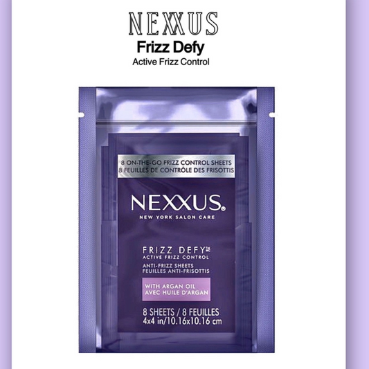 Nexxus Frizz defy with Argan oil, 8 Sheets Per Pack. All Packets are Individually pack;