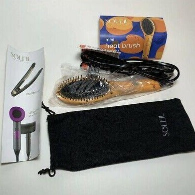 The Soleil Mini Heat Brush is perfect for on-the-go styling and touch-ups. It is as powerful and easy to use as our full-size hair tools, but compact enough to carry with you everywhere you go. The rapid heat time and heat-resistant bristles allow this cute, handy brush to quickly and easily glide through your hair. Safe for all hair types, welcome to your new favorite hair tool! Don't get caught without one especially during the biggest BFCM sale of the year. 