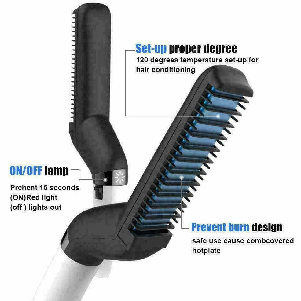 Hybrid Multifunctional Beard Straightener / Hair Comb combines heating barrels and comb teeth for hair smoothing, straightening, curling and creating beautiful volume while meeting all your personal needs no matter how different or difficult your Mane is, you now can create professional styles within minutes without the long appointment times and the heavy price tag to match - This Electric Hybrid Multifunctional Beard & Hair Straightening/curling Magic Wand Has Your Back!