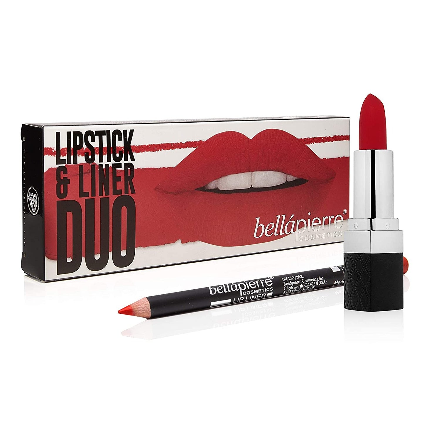Bellapierre 100% VEGAN & CRUELTY FREE lipstick & lip liner duo in the color fire red