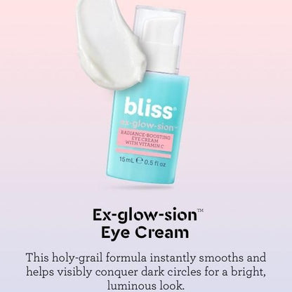 Bliss Power Anti aging Glow Bundle With The Radiance Boosting Eye Cream Infused w/Vitamin C and The Bliss "Oh My Gommage" Gentle Cleansing Stick Full size Complete Bundle Only Available at Facetreasures.Com