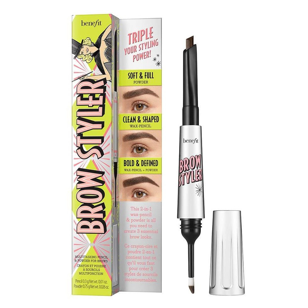 BROW STYLER BY BENEFIT COSMETICS WILL DEFINE & GIVE YOU THE ABILITY TO STYLE YOUR BROWS WITH WAX, FELT TIP PEN AND FILLING POWDER. THIS PRODUCT HAS 300 FIVE STAR REVIEWS ON AMAZON.