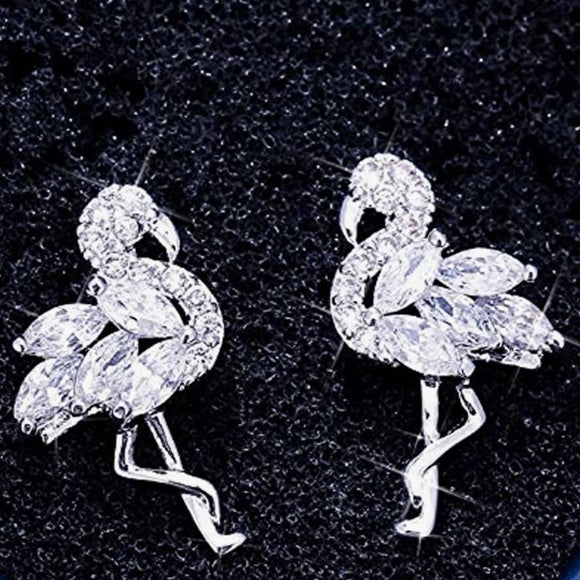 luxury Flamingo Bird Shaped 925 Silver AAAA Quality Handcrafted Cubic Zirconia & Chrystal Stud Hypoallergenic Earrings for Women, Kids or any fashionably ready being who absolutely loves the best in Luxury Jewelry. These Beautiful and Cute Earrings make a great addition with any attire from Shorts and Flip Flops to an elegant dress and heels, these earrings are just right and perfect for anytime of day, night or event.