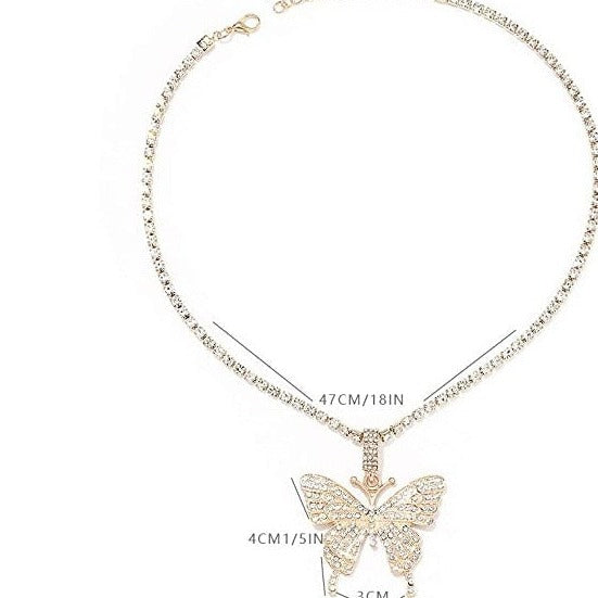 gold rhinestone butterfly  pendant necklace