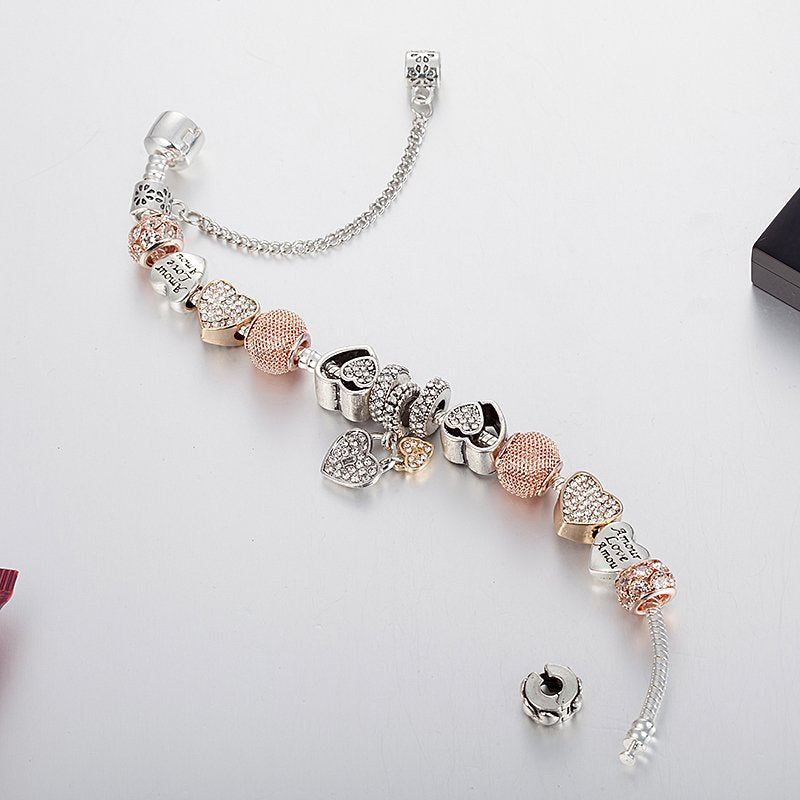 Beautiful Silver Rose Gold “With Love” Charm Bracelet