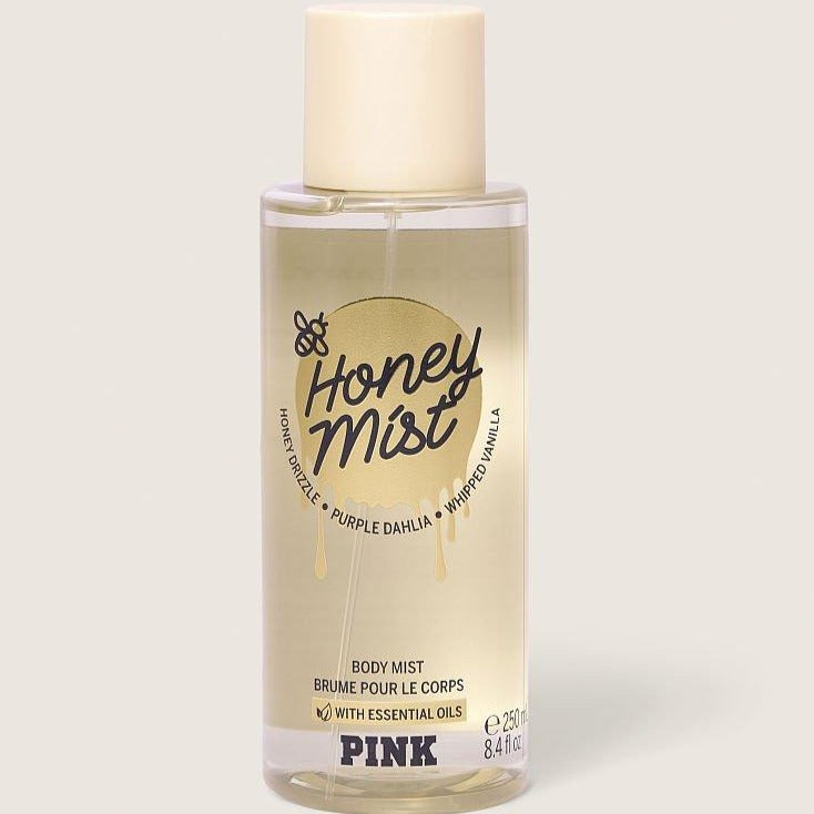victoria secret honey mist 8.4 oz body spray scented with honey drizzle, purple dahlia, & whipped vanilla