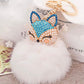 Multi-Colored Sapphire, Cubic Zirconia And Pearl Super Cute Fox Head Faux Fur Puffy Pom Pom Keychain