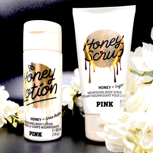 Set de regalo de spa con loción y exfoliante de miel de 2 piezas Pink By Victoria Secret