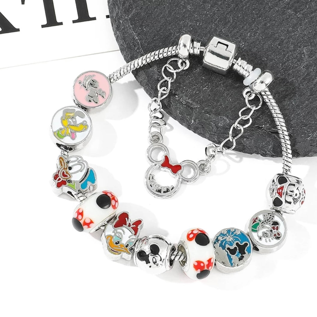 New 2023 Disney Donald Duck, Goofy, Mickey Mouse Classic Sapphire Chrystal Cubic Zirconia Silver Charm Bracelet Gift For Her, Kids, Mom, Dad, Son