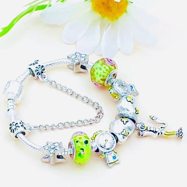 Very Rare Classic Silver Cubic Zirconia The Beauty & The Beast Charm Bracelet, Pandora Inspired Gifts For Her For Christmas Or Birthday