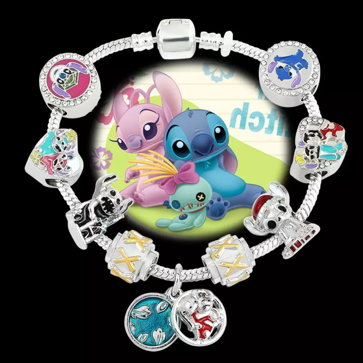 Classic Lilo & Stitch Luxury Charm Bracelet Lilo & Stitch Charm Bracelet for Kids w/ Matching Gift Box and Stickers