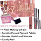 Meet Your Match Set de regalo de maquillaje de diseñador profesional de 4 piezas: kit de maquillaje para sombra de ojos, rímel, bronceador y lápiz labial