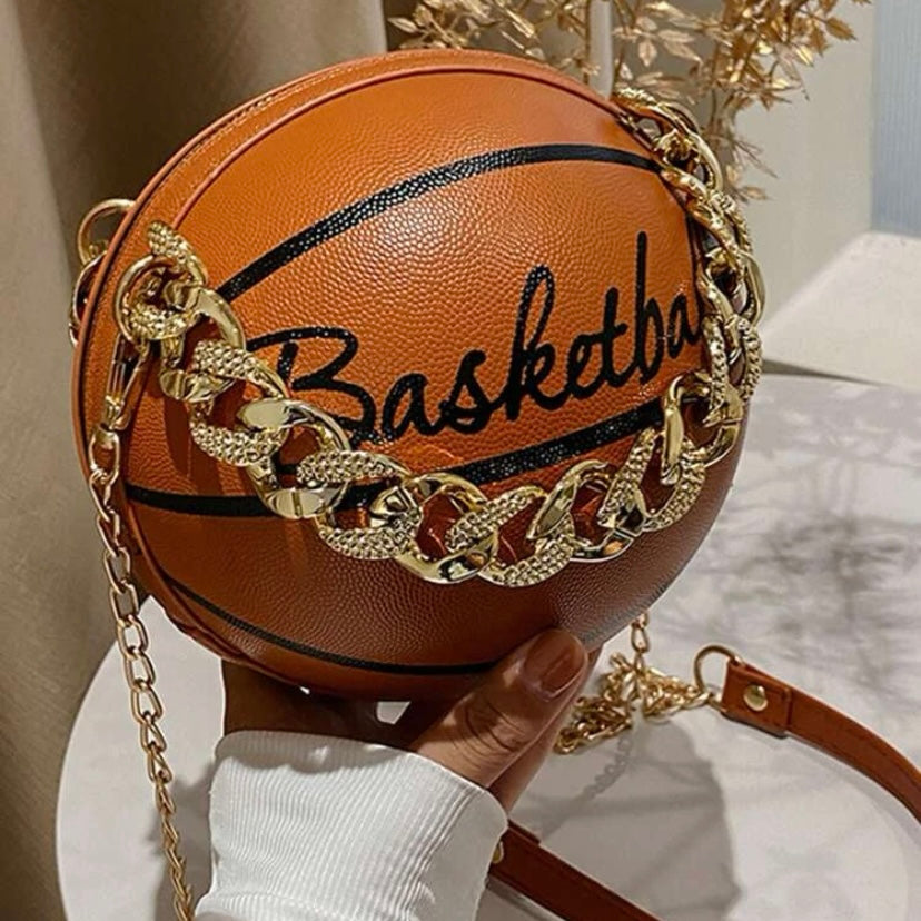 Most Wanted Holiday Cross Body Leather Basketball Bag W/ CZ Gold Chain In Several Colors