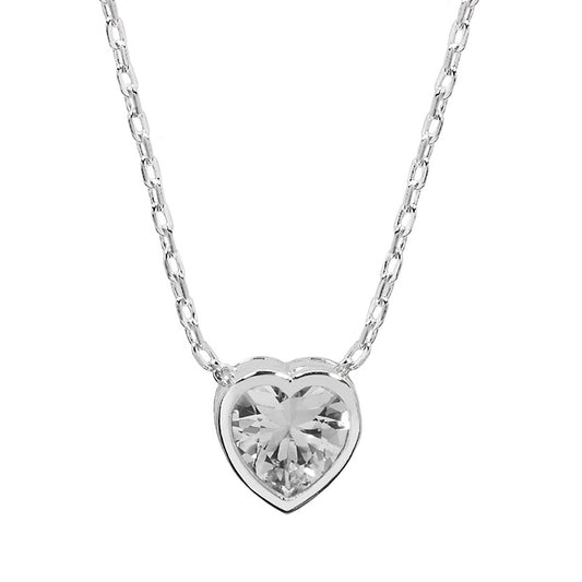 Beautiful Cubic Zirconia Heart Pendant 16 In. Silver Necklace