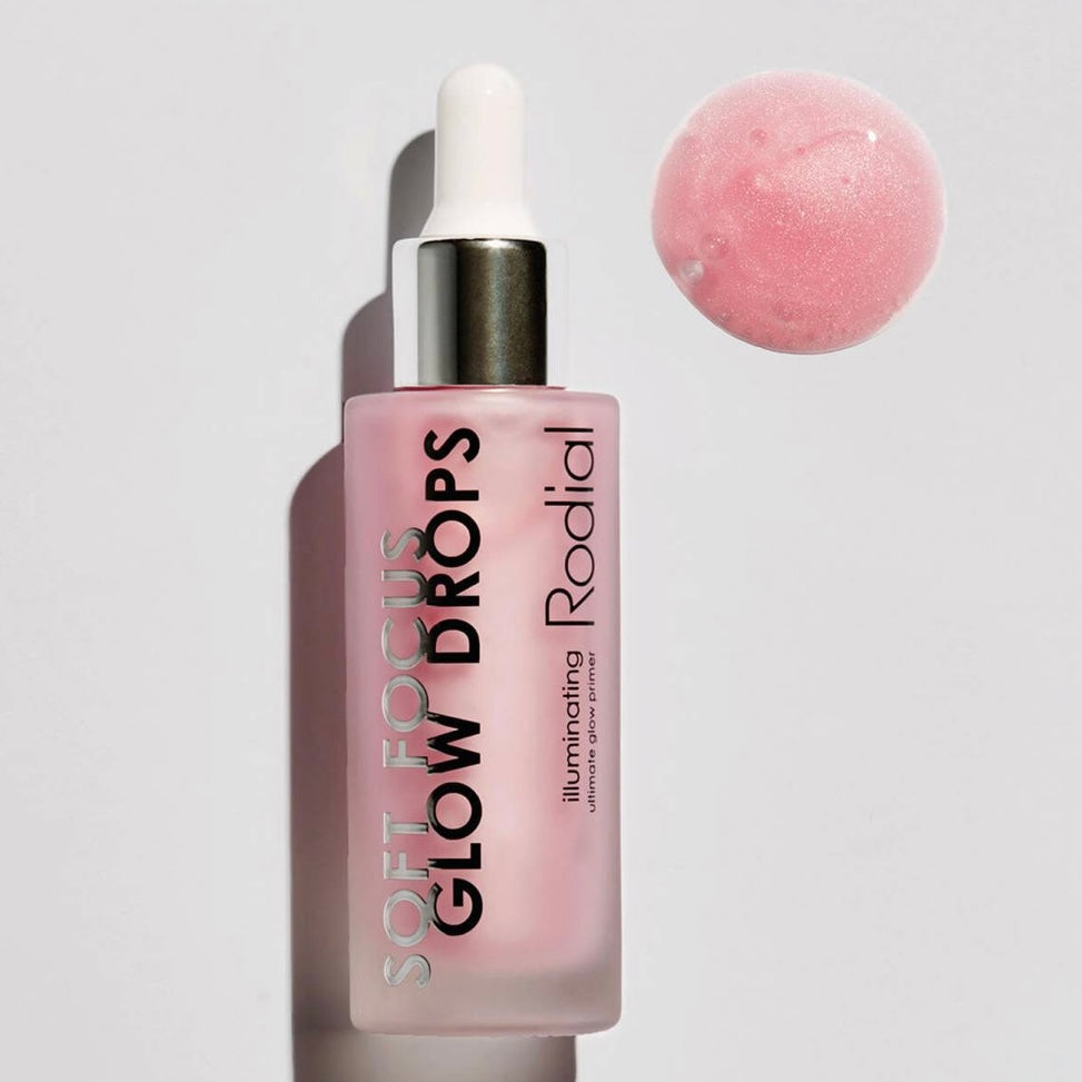 Glow drops by Rodial with a single drop of product shown next to the product bottle