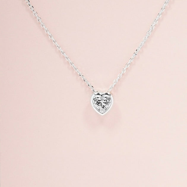 Beautiful Cubic Zirconia Heart Pendant 16 In. Silver Necklace