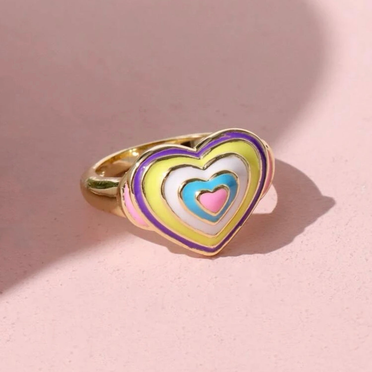 Ladies 14k Gold Silver Multi-Pastel Colored Heart Shaped Sweetheart Ring Size 7