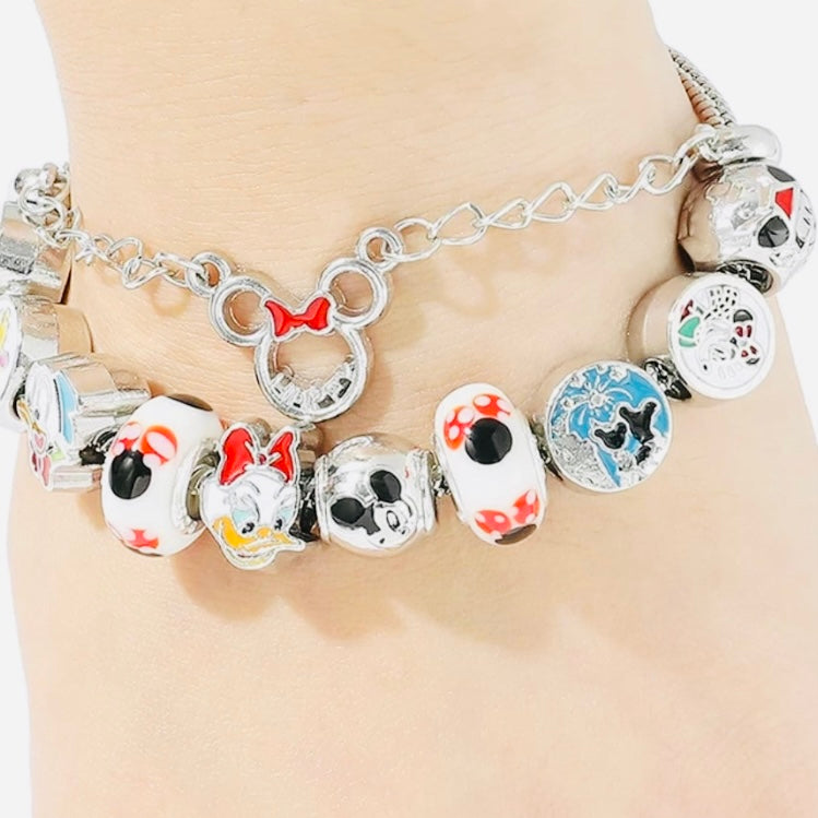Classic Disney And Friends Chrystal, Sapphire Encrusted Charm Bracelet w/ Chrystal Encased Minnie Mouse Charm Extender Charm Bracelet