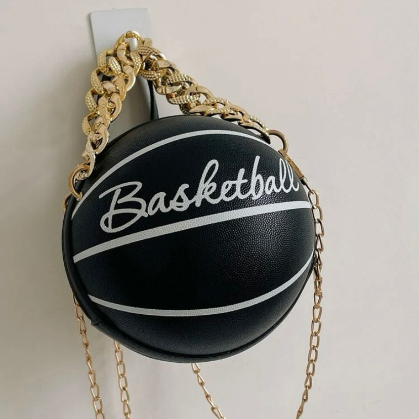 Most Wanted Holiday Cross Body Leather Basketball Bag w/ CZ Gold Chain in Several Colors Brown Designer Basketball w/ Gold Diamond Chain