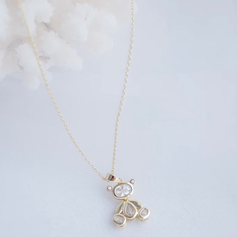 14k Gold Super Sparkling Chrystal Teddy Bear Pendant Necklace For Her Bridal Shower, Babyshower, Birthday, Valentine's Day Or Newyears Gift