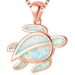 14K Rose Gold Opal Sea Turtle Pendant Necklace Set