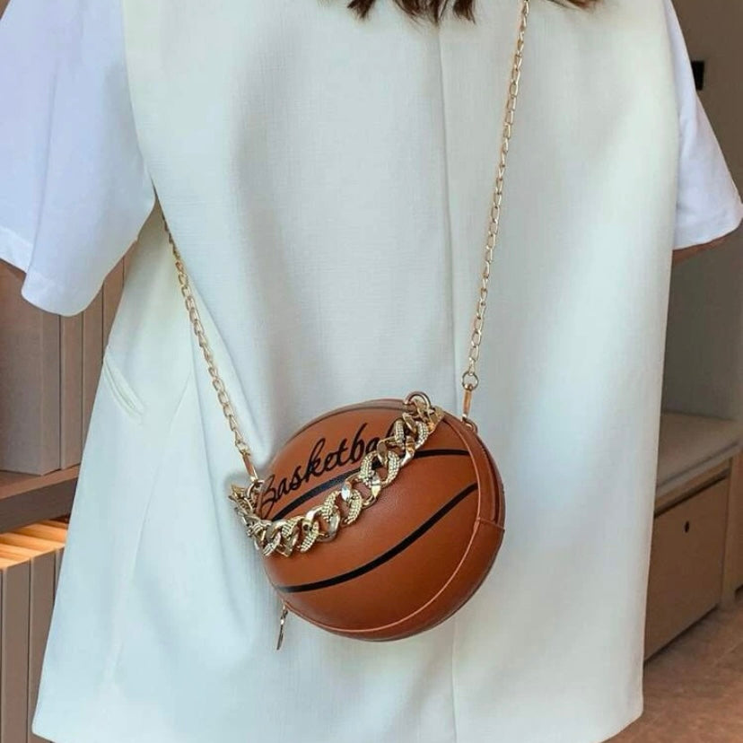 Most Wanted Holiday Cross Body Leather Basketball Bag W CZ Gold Chain In Several Colors