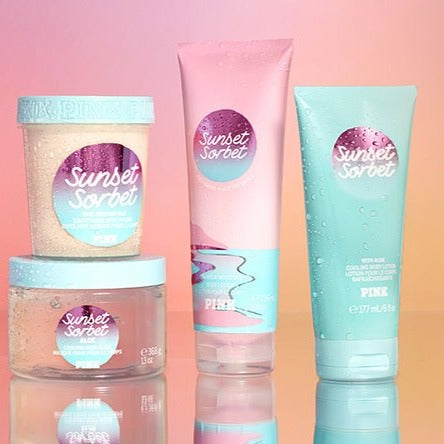 Victoria Secret Sunset Sorbet Moisturizing Lotion Tropical Scented Aloe Cooling Gel Spa Set