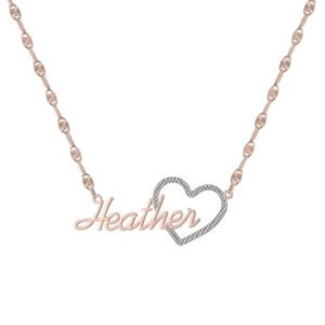 10k Vermeil Gold And Sterling Silver Two Tone Heart Shaped Custom Name Pendant w/ Matching Necklace